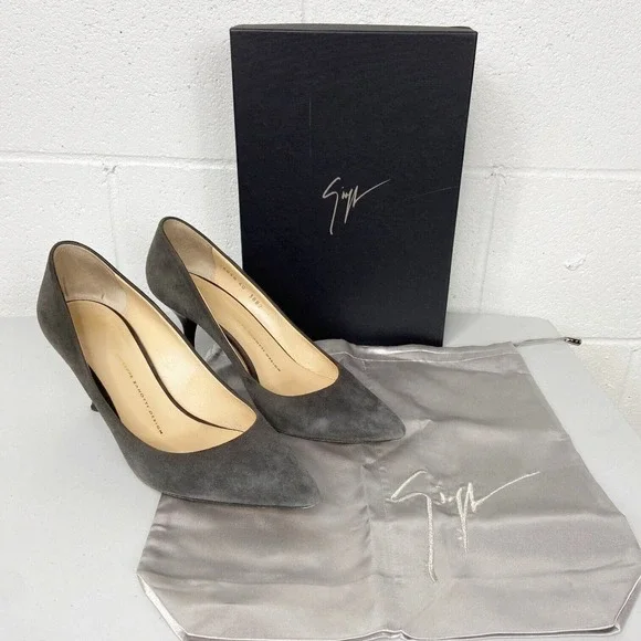 Giuseppe Zanotti High Heel Pump Gray Suede Pointed Toe Womens 40 IT / 10 US - Picture 10 of 14